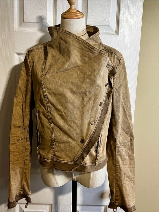 Free People Wms Collapsing Twin Cotton Knit Asymmetric Crop Military Jacket M - Picture 3 of 13